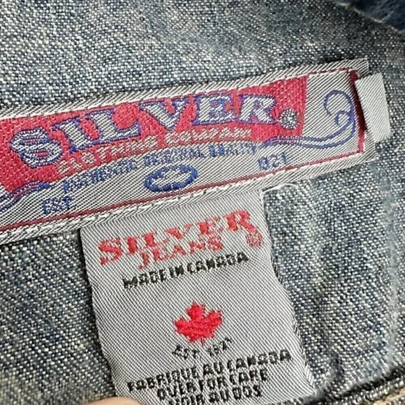 Silver Jeans Button Front Acid Wash Denim Jean Jacket Blue Size Extra Small - Picture 7 of 11